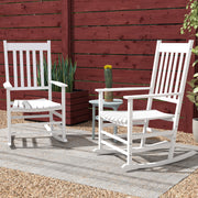 Outsunny - Wooden Patio Rocking Chairs Set of 2, Outdoor Rocker Chairs with Wide Armrests, High Back for Garden, Balcony, White
