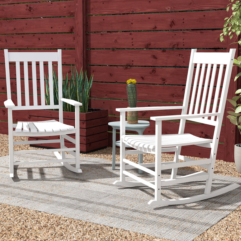Outsunny - Wooden Patio Rocking Chairs Set of 2, Outdoor Rocker Chairs with Wide Armrests, High Back for Garden, Balcony, White