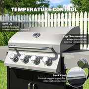 Outsunny - 4+1 Burner Liquid Propane Gas Grill, Outdoor Portable BBQ Grill with Side Burner, Warming Rack, Side Shelf