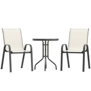 Outsunny - 3 Pieces Bistro Set, Small Patio Furniture Set with Stackable Mesh Chairs, Glass Table for Garden, Balcony, Beige