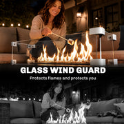 Outsunny - Propane Gas Fire Pit Table, Outdoor Firepit with 43" Steel Tabletop and Lid, 50,000 BTU Pulse Ignition Fire Table w/ Stainless Steel Burner, Glass Wind Guard, and Cover