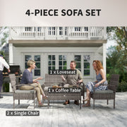 Outsunny - 4 Pieces Patio Furniture Set with A Loveseat, Two Armchairs and A Coffee Table, Outdoor Conversation Set, Light Grey