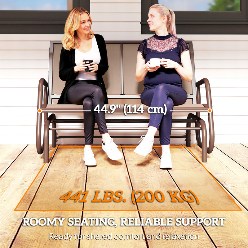 Outsunny - Outdoor Glider Bench, 2 Person Patio Glider Chair, Gliding Outdoor Garden Loveseat Swing Bench with Breathable Mesh Fabric, Steel Frame for Backyard, Porch, Coffee Brown