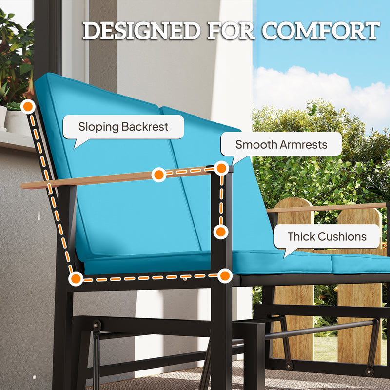 Outsunny - Outdoor Glider Bench for 2 Person, Patio Glider Loveseat with Thick Cushions for Garden Balcony Porch, Navy Blue