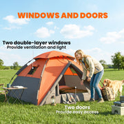Outsunny - Pop up Camping Tent, 3-4 Man Family Tent, 3000mm Waterproof, with Carry Bag and Top Hook, Dark Grey and Orange