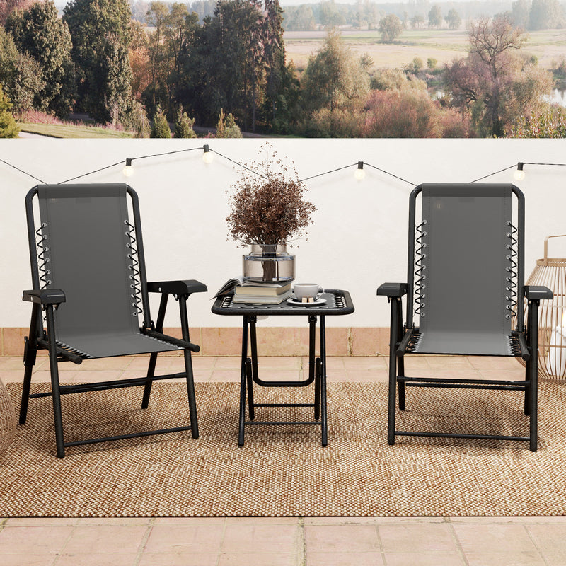 Outsunny - 3 Pieces Patio Bistro Set, Outdoor Folding Table and Chairs Set, Metal Patio Furniture Set with Cup Holders