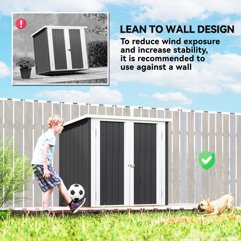 5x3 Lean to Shed with Lockable Door, Durable Metal Shed for Garden, Patio, Lawn, Black