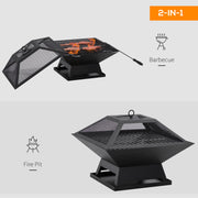Outsunny - 17.7" Wood Burning Portable Fire Pit, Outdoor Firepit with Cooking BBQ Grill, Spark Screen, Poker for Backyard, Black