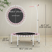 Soozier 40" Rebounder Trampoline ,Mini Trampoline Indoor with Adjustable Handle, Quiet and Safe Bungee Rebounder, Pink