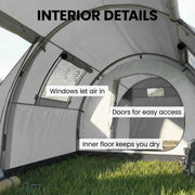 Outsunny - 3-4 Person Camping Tent with 2 Rooms, 3000mm Waterproof Portable Family Tent with Carry Bag, Grey