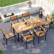Costway - Outside Patio Dining Chair set of 6 with Acacia Armrest for Backyard Garden