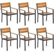 Costway - Outside Patio Dining Chair set of 6 with Acacia Armrest for Backyard Garden
