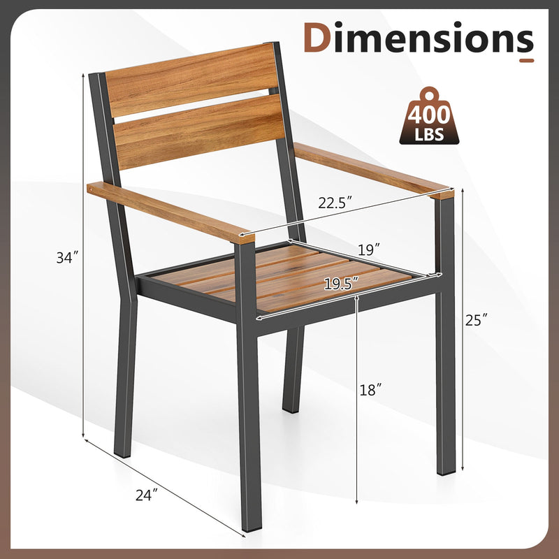 Costway - Outside Patio Dining Chair set of 6 with Acacia Armrest for Backyard Garden