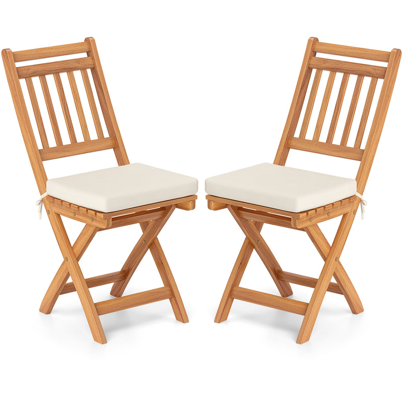 Costway - Patio Folding Chairs Set of 2 with Soft Seat Cushion-B