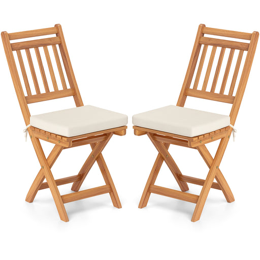 Costway - Patio Folding Chairs Set of 2 with Soft Seat Cushion-B