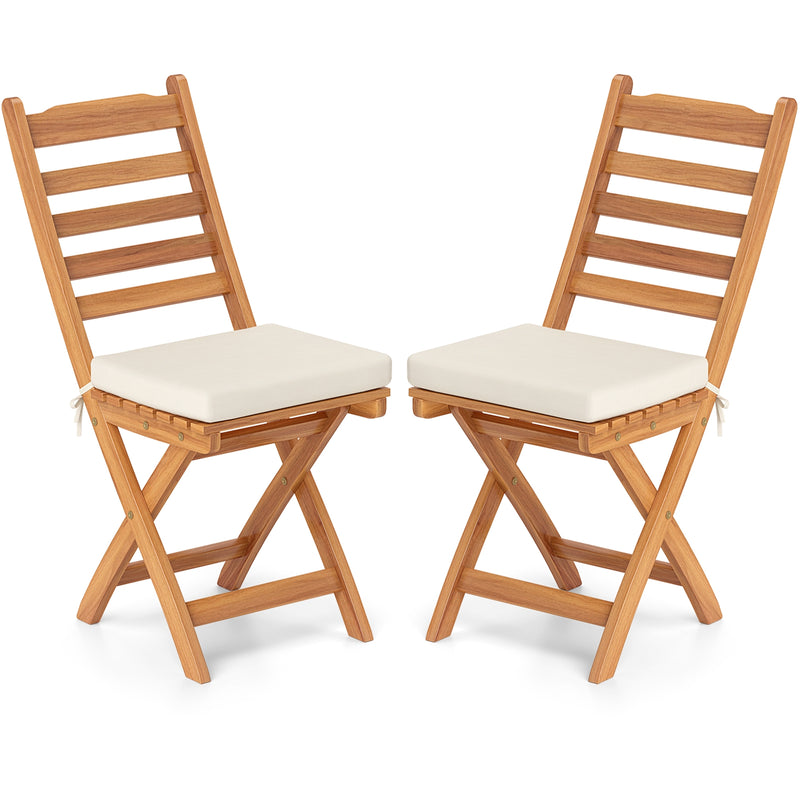 Costway - Patio Folding Chairs Set of 2 with Soft Seat Cushion-A