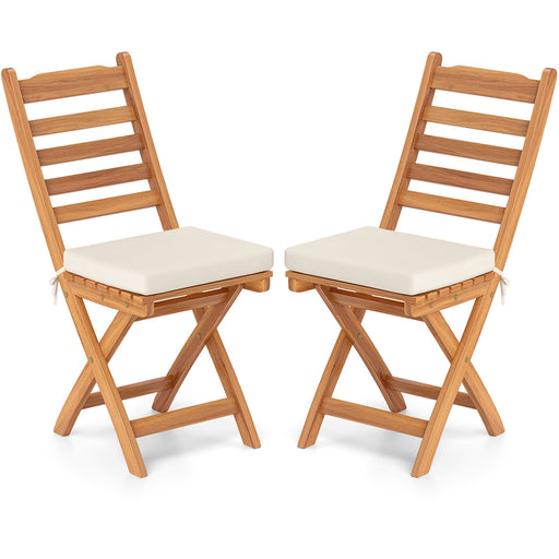 Costway - Patio Folding Chairs Set of 2 with Soft Seat Cushion-A