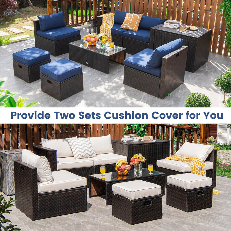 Costway - 8-Piece Outdoor Wicker Furniture Set with Storage Box