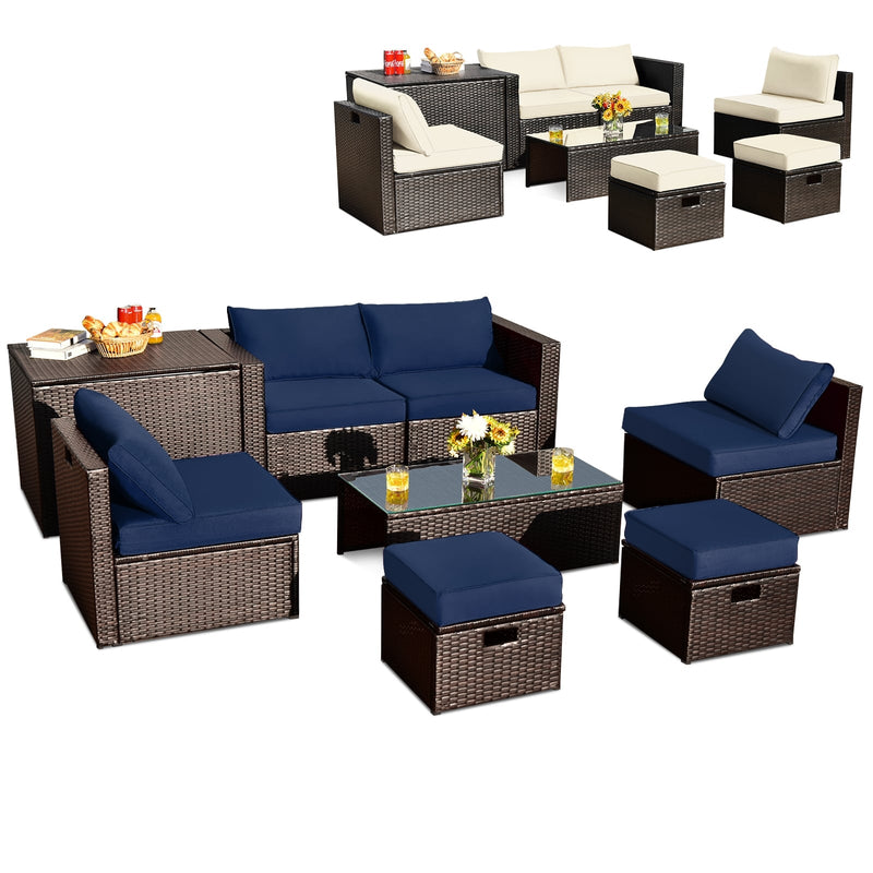 Costway - 8-Piece Outdoor Wicker Furniture Set with Storage Box