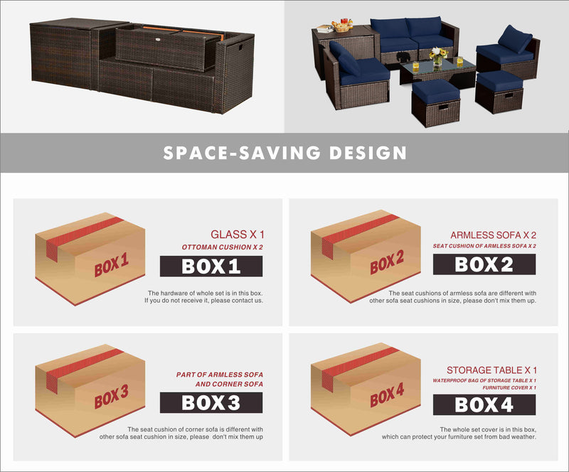 Costway - 8-Piece Outdoor Wicker Furniture Set with Storage Box