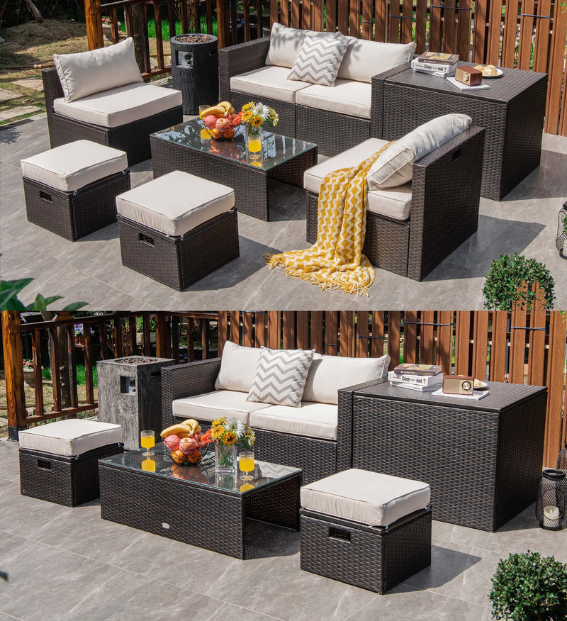 Costway - 8-Piece Outdoor Wicker Furniture Set with Storage Box