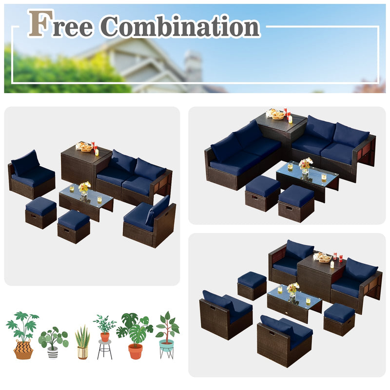 Costway - 8-Piece Outdoor Wicker Furniture Set with Storage Box