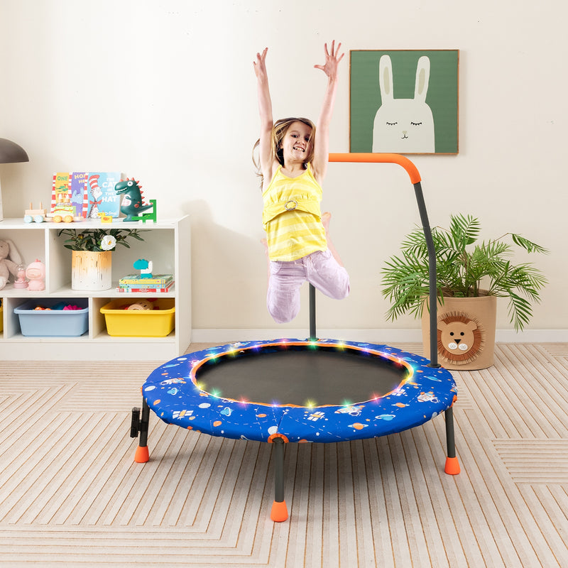 Costway - 36 Inch Mini Trampoline with Colorful LED Lights and Bluetooth Speaker-Blue