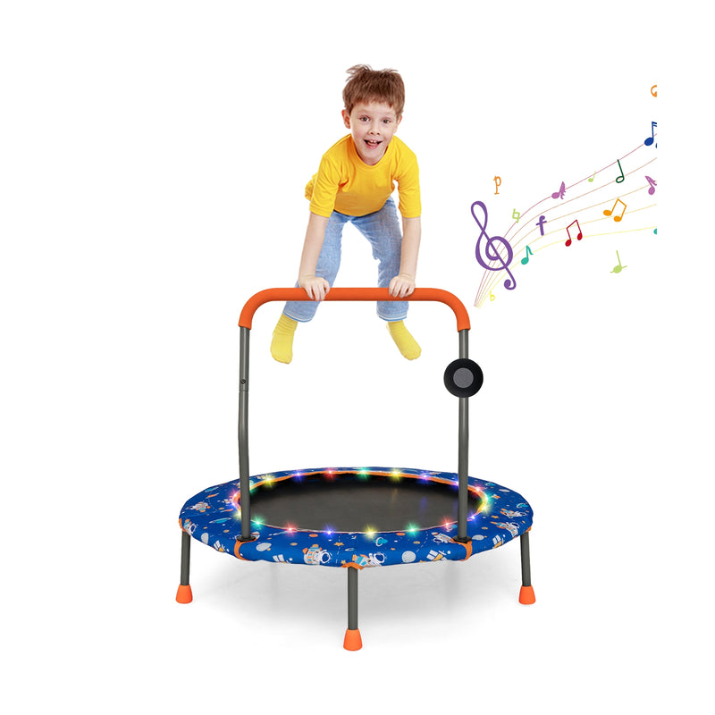 Costway - 36 Inch Mini Trampoline with Colorful LED Lights and Bluetooth Speaker-Blue