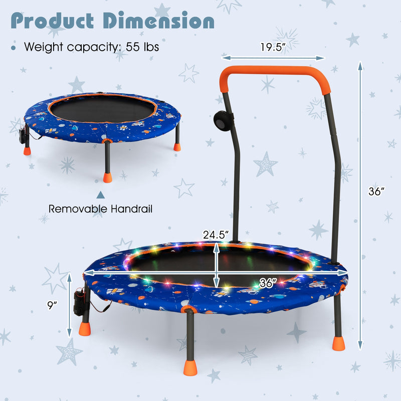 Costway - 36 Inch Mini Trampoline with Colorful LED Lights and Bluetooth Speaker-Blue