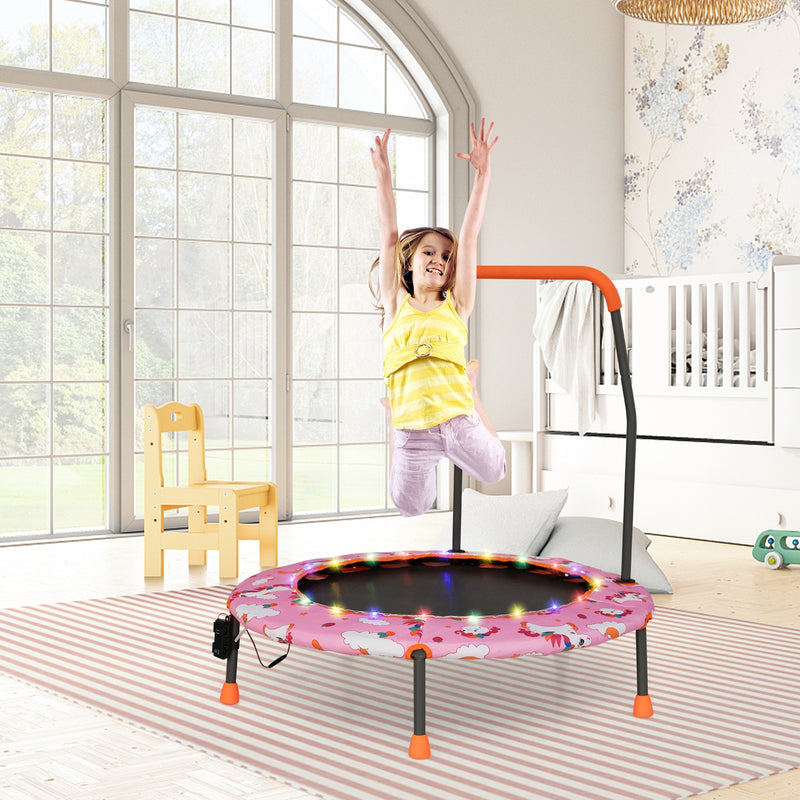 Costway - 36 Inch Mini Trampoline with Colorful LED Lights and Bluetooth Speaker-Pink