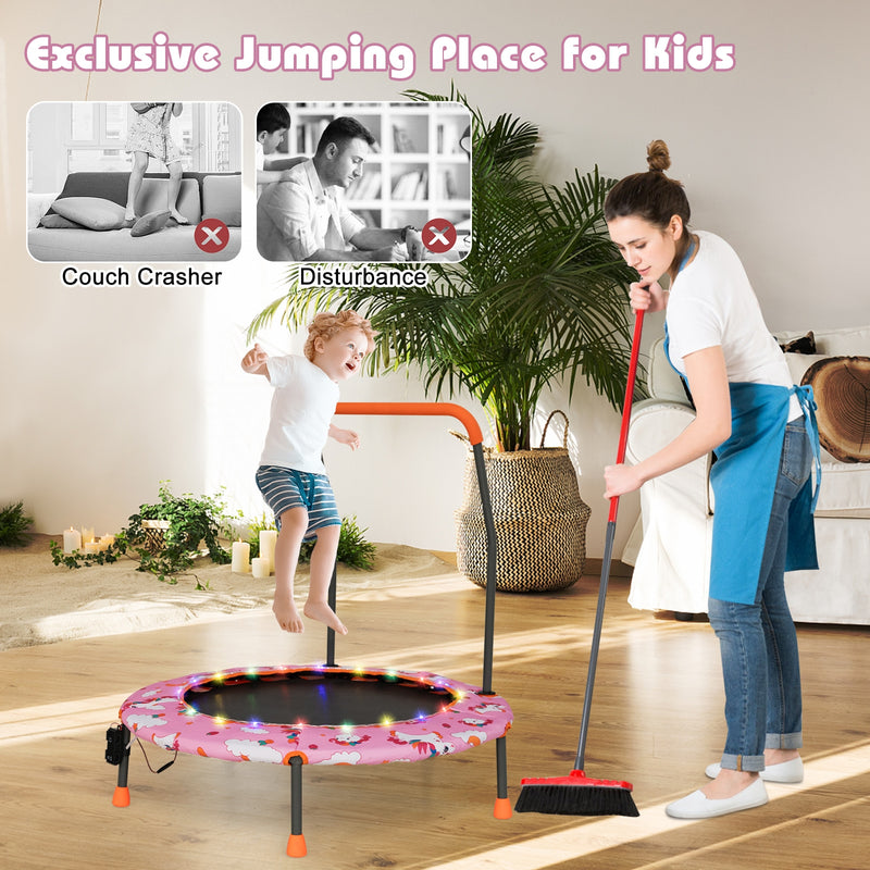 Costway - 36 Inch Mini Trampoline with Colorful LED Lights and Bluetooth Speaker-Pink
