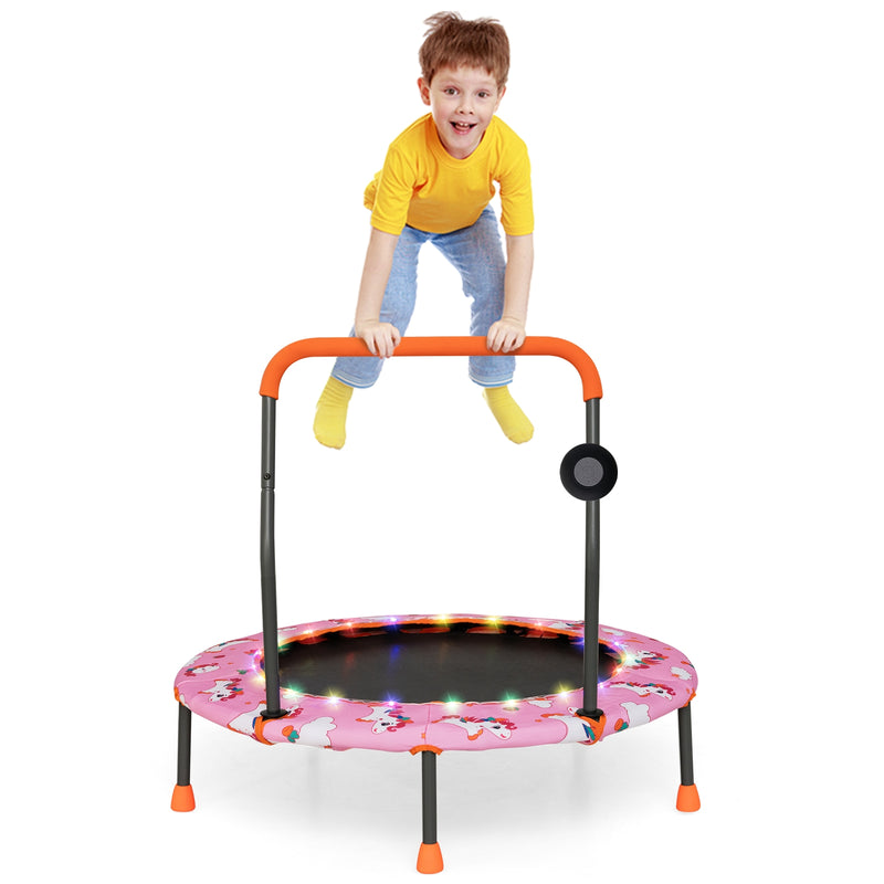 Costway - 36 Inch Mini Trampoline with Colorful LED Lights and Bluetooth Speaker-Pink