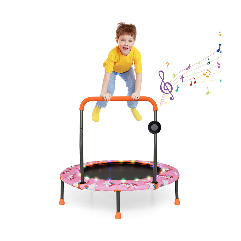 Costway - 36 Inch Mini Trampoline with Colorful LED Lights and Bluetooth Speaker-Pink