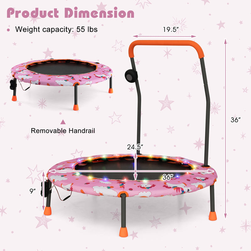 Costway - 36 Inch Mini Trampoline with Colorful LED Lights and Bluetooth Speaker-Pink