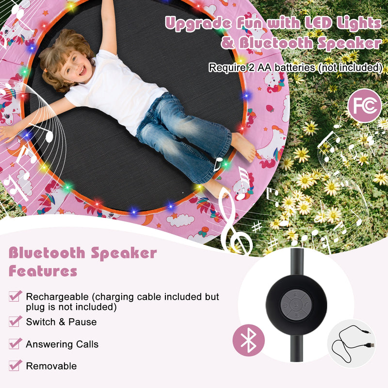 Costway - 36 Inch Mini Trampoline with Colorful LED Lights and Bluetooth Speaker-Pink