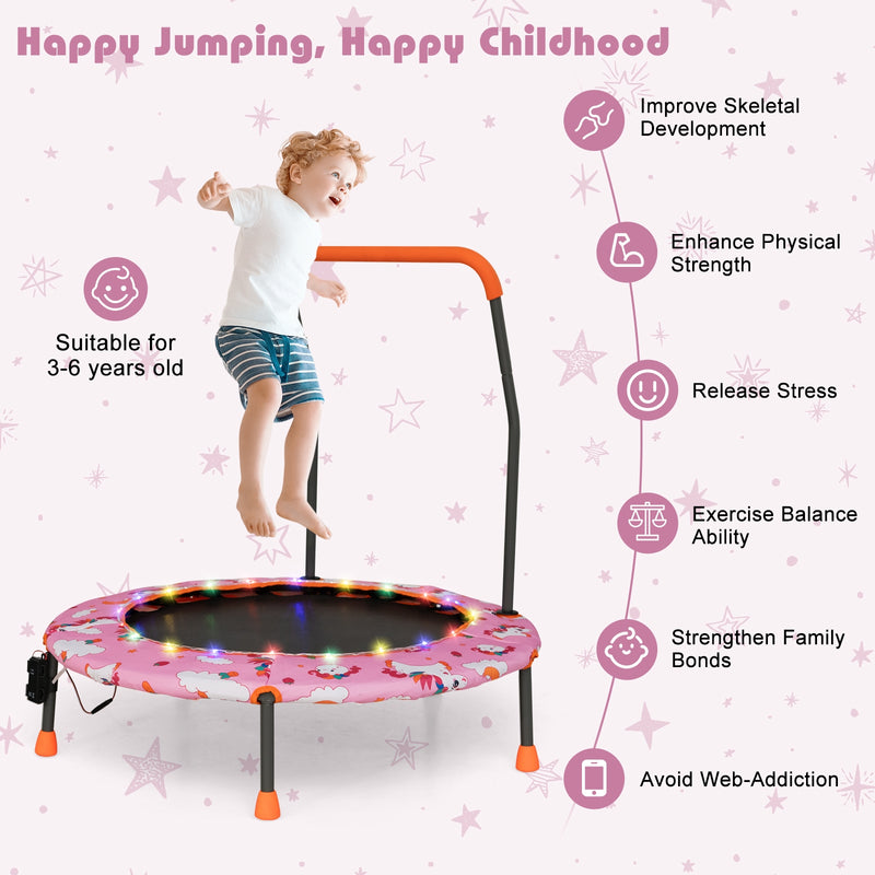 Costway - 36 Inch Mini Trampoline with Colorful LED Lights and Bluetooth Speaker-Pink