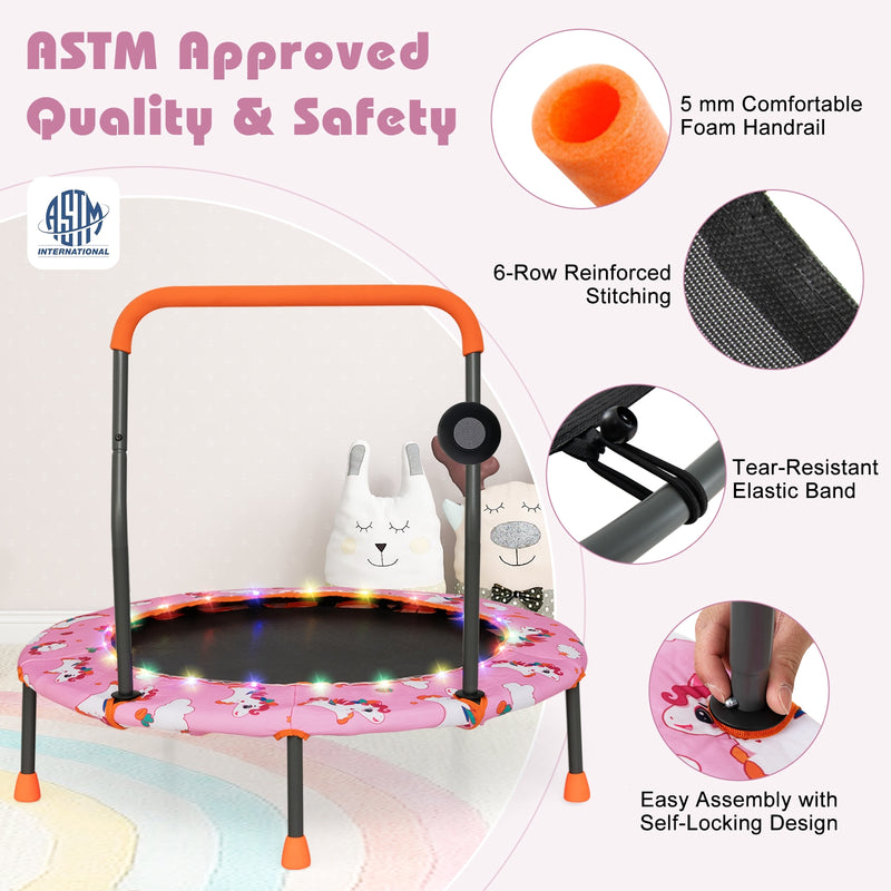 Costway - 36 Inch Mini Trampoline with Colorful LED Lights and Bluetooth Speaker-Pink