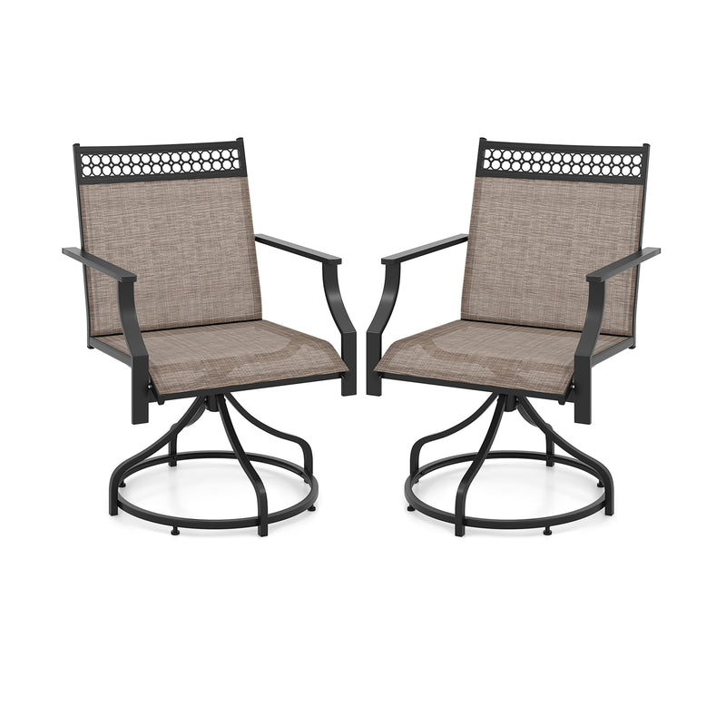 Costway - Patio Swivel Dining Chairs Set of 2 with Heavy-duty Metal Frame and Armrests-Brown