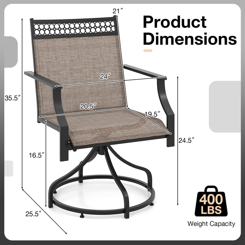 Costway - Patio Swivel Dining Chairs Set of 2 with Heavy-duty Metal Frame and Armrests-Brown
