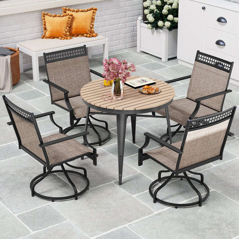 Costway - Patio Swivel Dining Chairs Set of 2 with Heavy-duty Metal Frame and Armrests-Brown