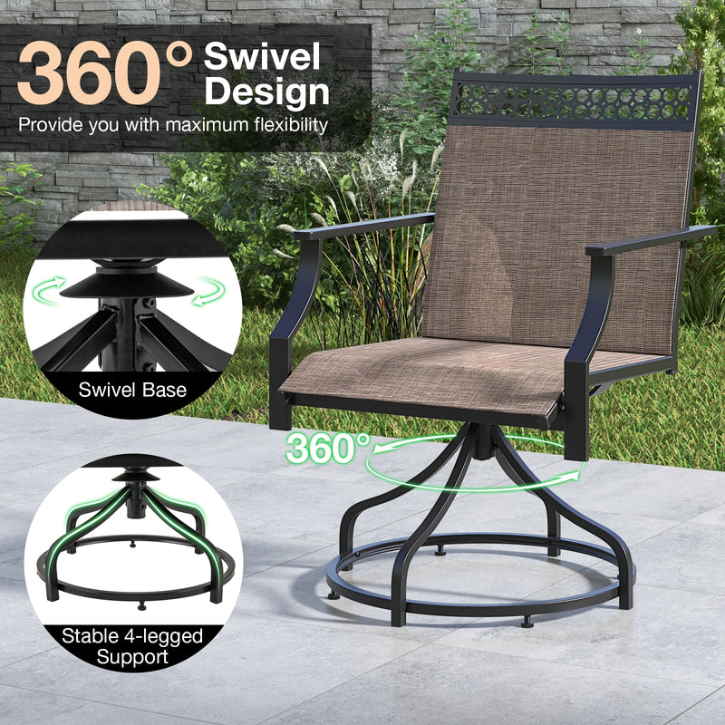 Costway - Patio Swivel Dining Chairs Set of 2 with Heavy-duty Metal Frame and Armrests-Brown