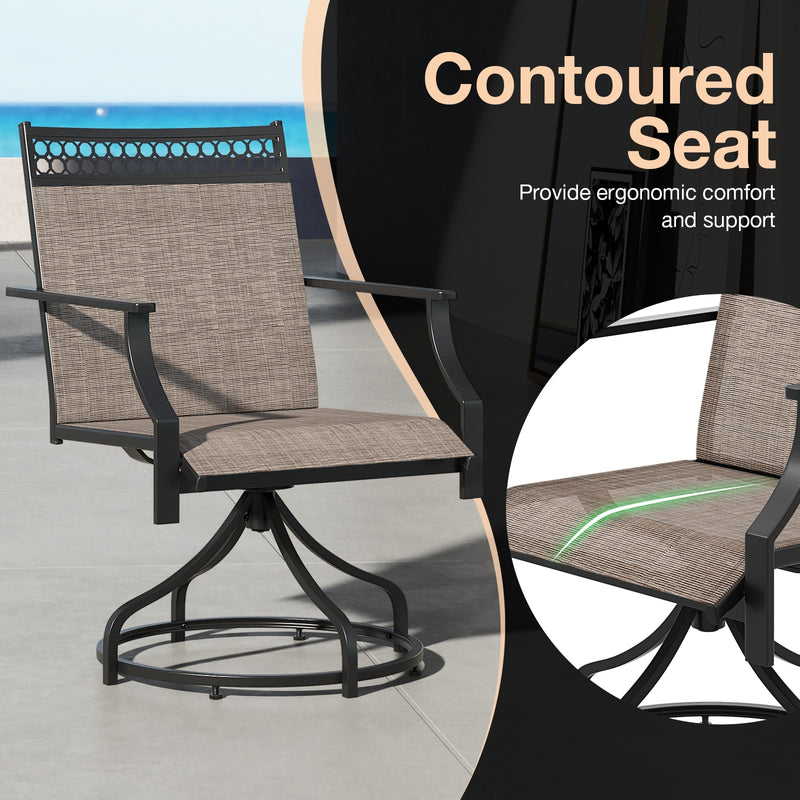 Costway - Patio Swivel Dining Chairs Set of 2 with Heavy-duty Metal Frame and Armrests-Brown