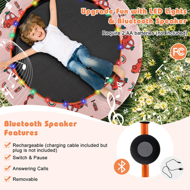 Costway - 36 Inch Mini Trampoline with Colorful LED Lights and Bluetooth Speaker-Orange