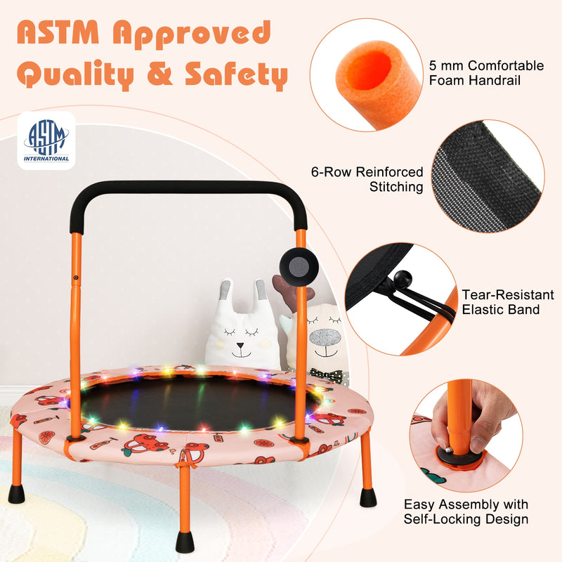 Costway - 36 Inch Mini Trampoline with Colorful LED Lights and Bluetooth Speaker-Orange