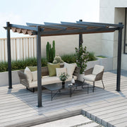Costway - 10 x 12 Feet Outdoor Aluminum Retractable Pergola Canopy Shelter Grape Trellis-Coffee