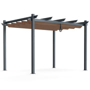 Costway - 10 x 12 Feet Outdoor Aluminum Retractable Pergola Canopy Shelter Grape Trellis-Coffee