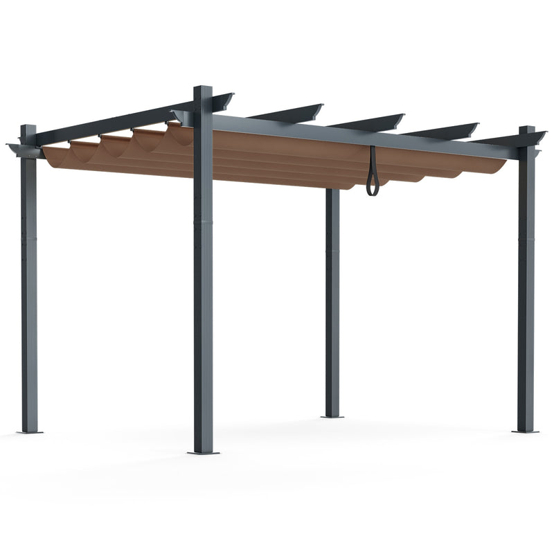 Costway - 10 x 12 Feet Outdoor Aluminum Retractable Pergola Canopy Shelter Grape Trellis-Coffee