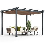 Costway - 10 x 12 Feet Outdoor Aluminum Retractable Pergola Canopy Shelter Grape Trellis-Coffee