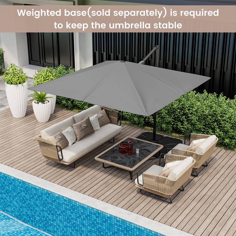Costway - 9.5 Feet Square Patio Cantilever Umbrella with 360° Rotation-Gray