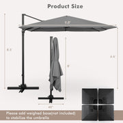 Costway - 9.5 Feet Square Patio Cantilever Umbrella with 360° Rotation-Gray